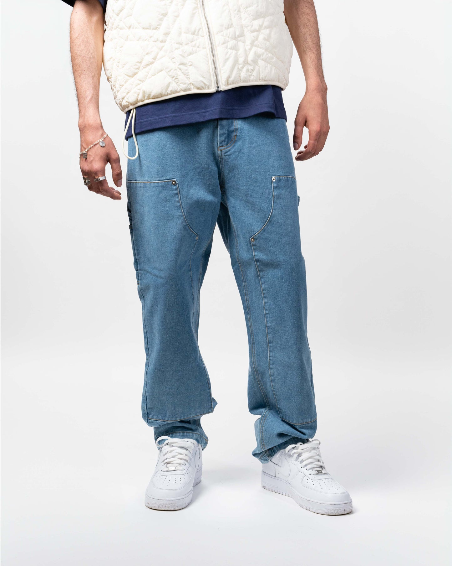 Blurry Carpenter/Double-knee Denim Pants (Stonewashed Light Blue)