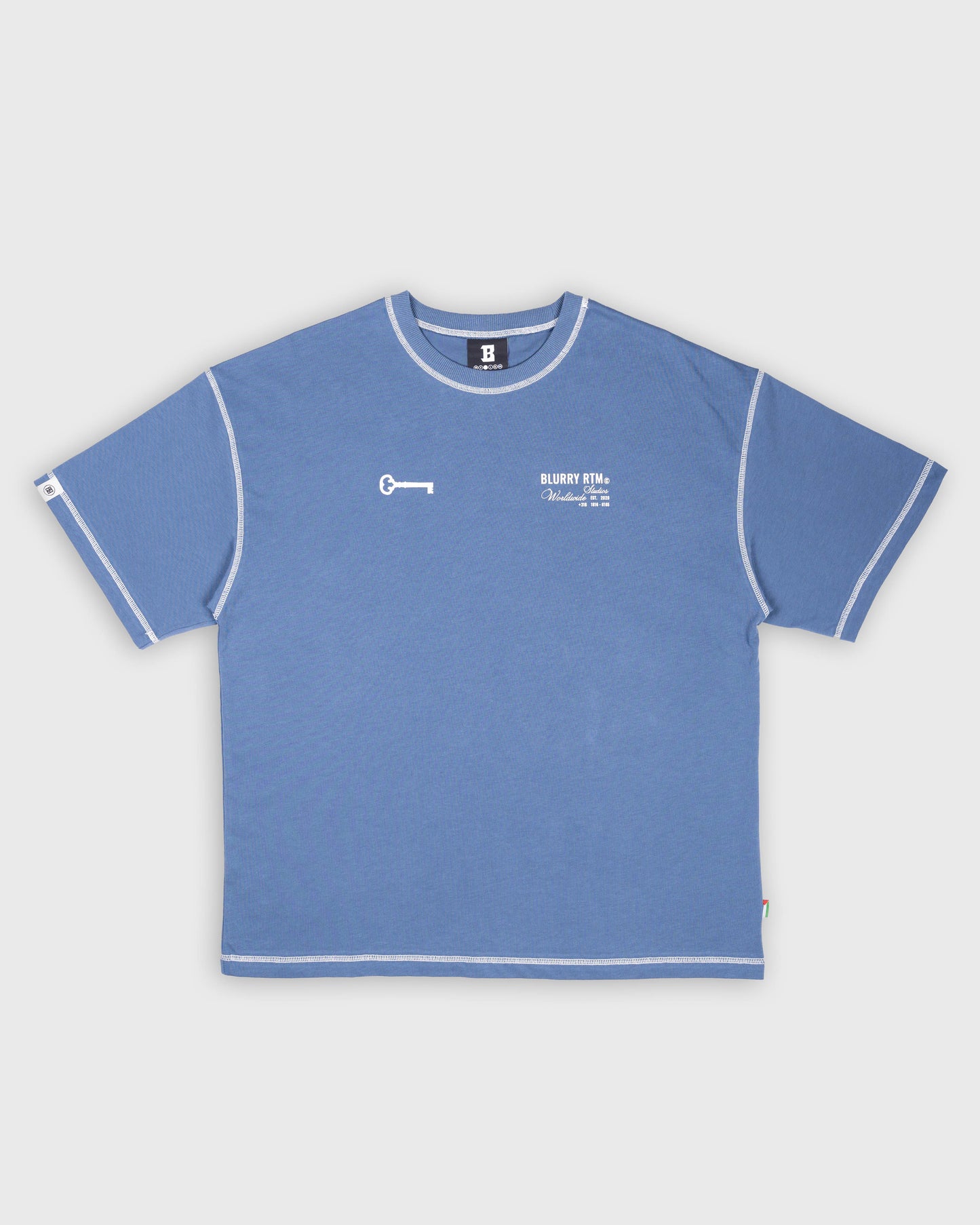 BLURRY PALESTINE POSTAGE STAMP T-Shirt (Steel Blue/White)