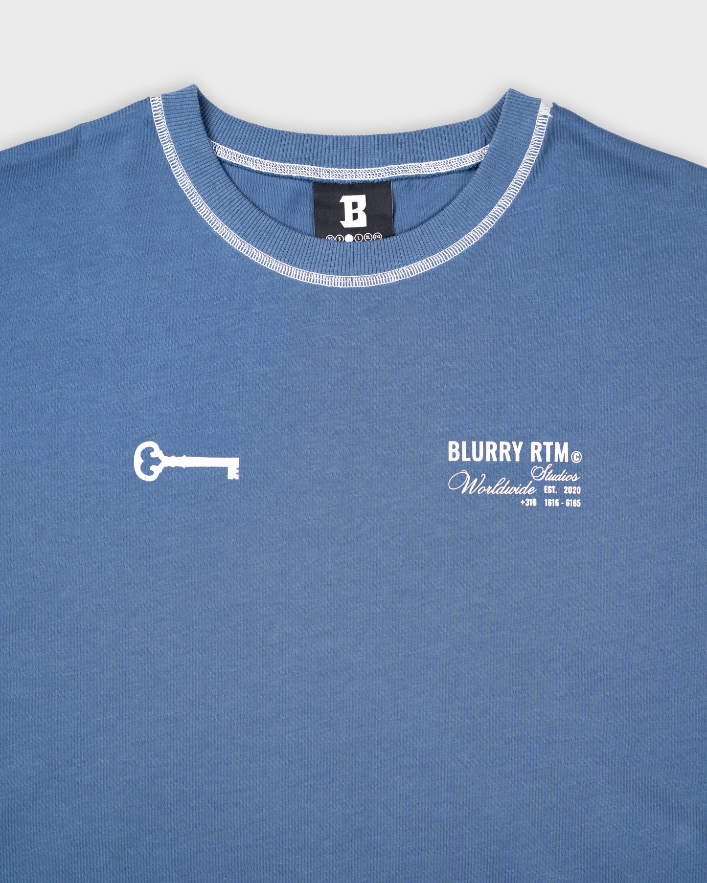 BLURRY PALESTINE POSTAGE STAMP T-Shirt (Steel Blue/White)