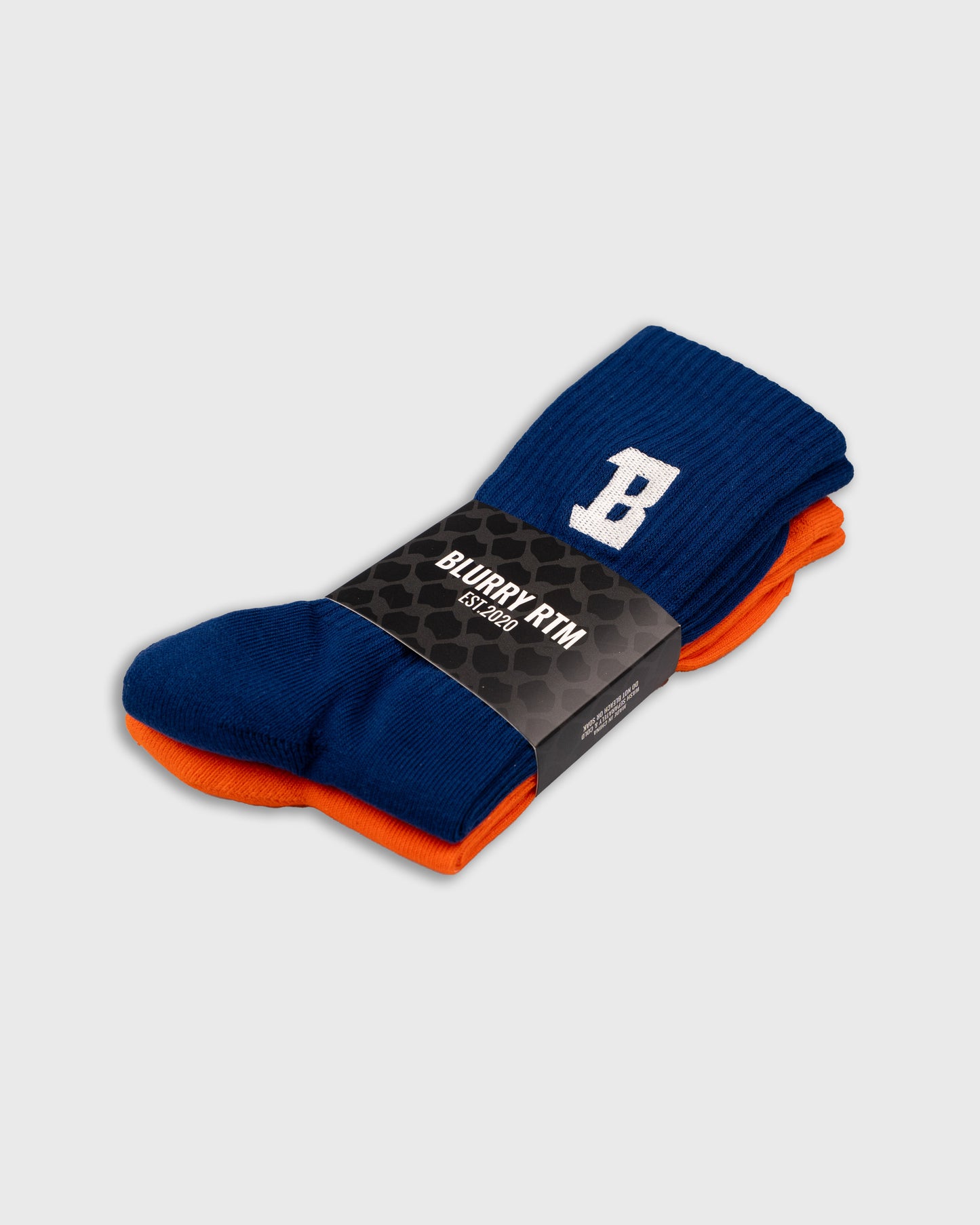 Blurry B Logo Cushioned Crew Socks 2-Pack (Blue/Orange)