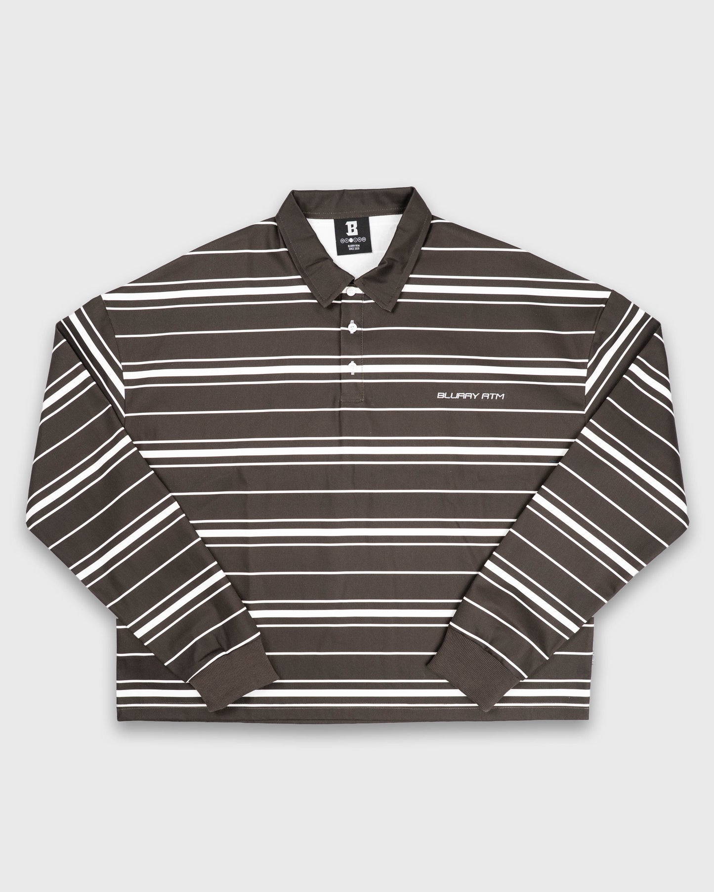 BLURRY RTM Striped Long-sleeves Polo T-Shirt (Brown/White)