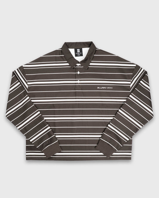 BLURRY RTM Striped Long-sleeves Polo T-Shirt (Brown/White)