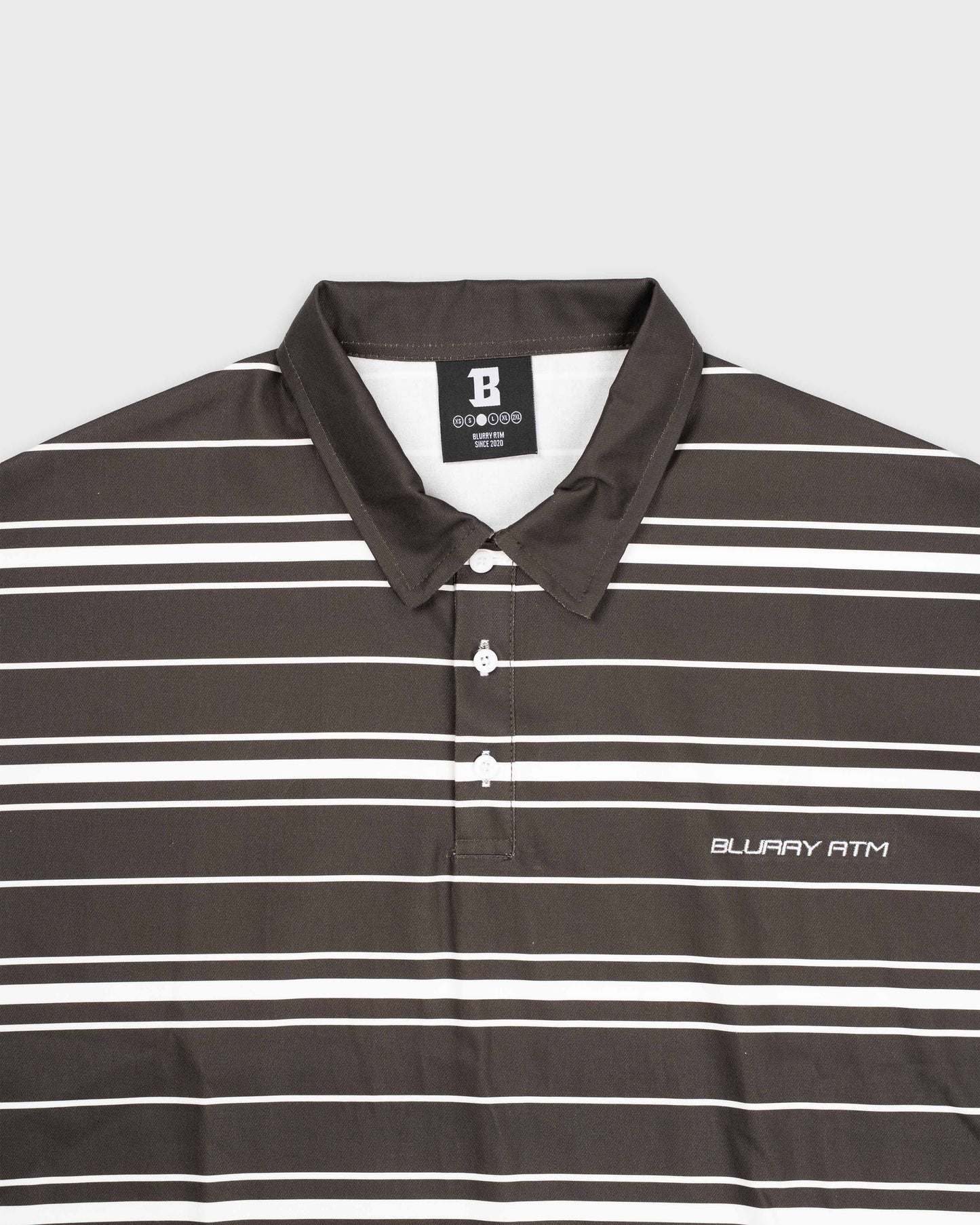 BLURRY RTM Striped Long-sleeves Polo T-Shirt (Brown/White)