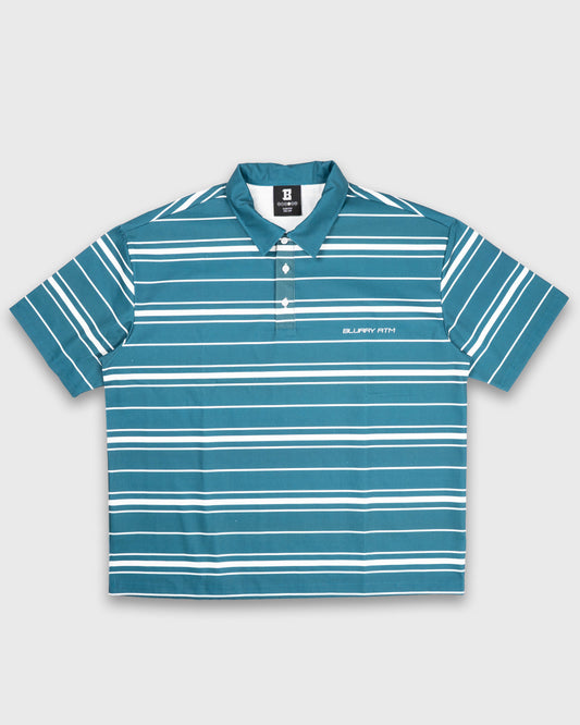 BLURRY RTM Striped Short-sleeves Polo T-Shirt (White/Pine Green)