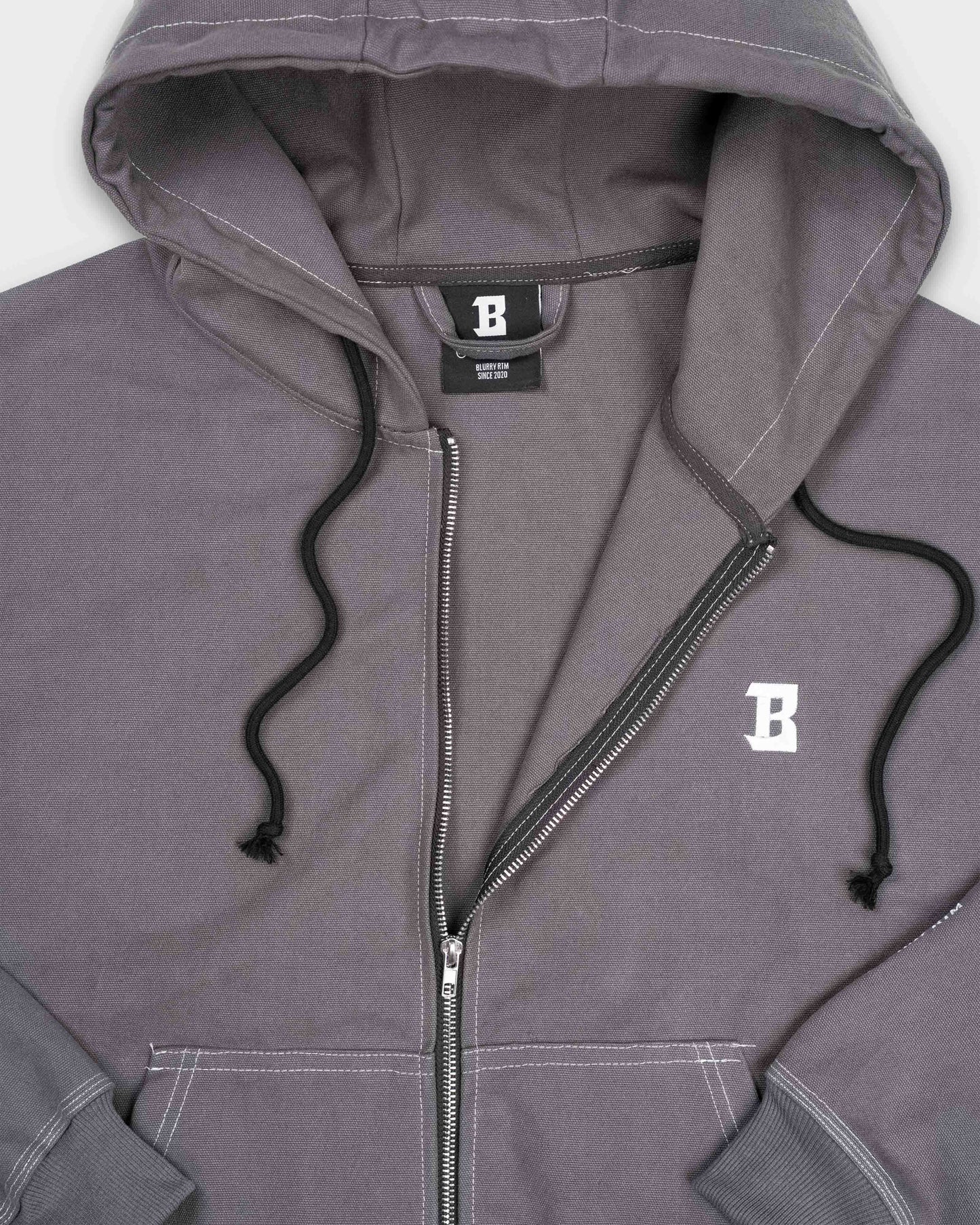 BLURRY RTM Canvas Workwear Hoodie Zip-Up (Steel Grey)