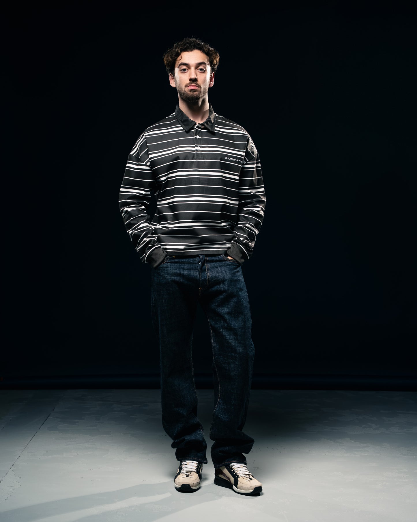 BLURRY RTM Striped Long-sleeves Polo T-Shirt (Brown/White)