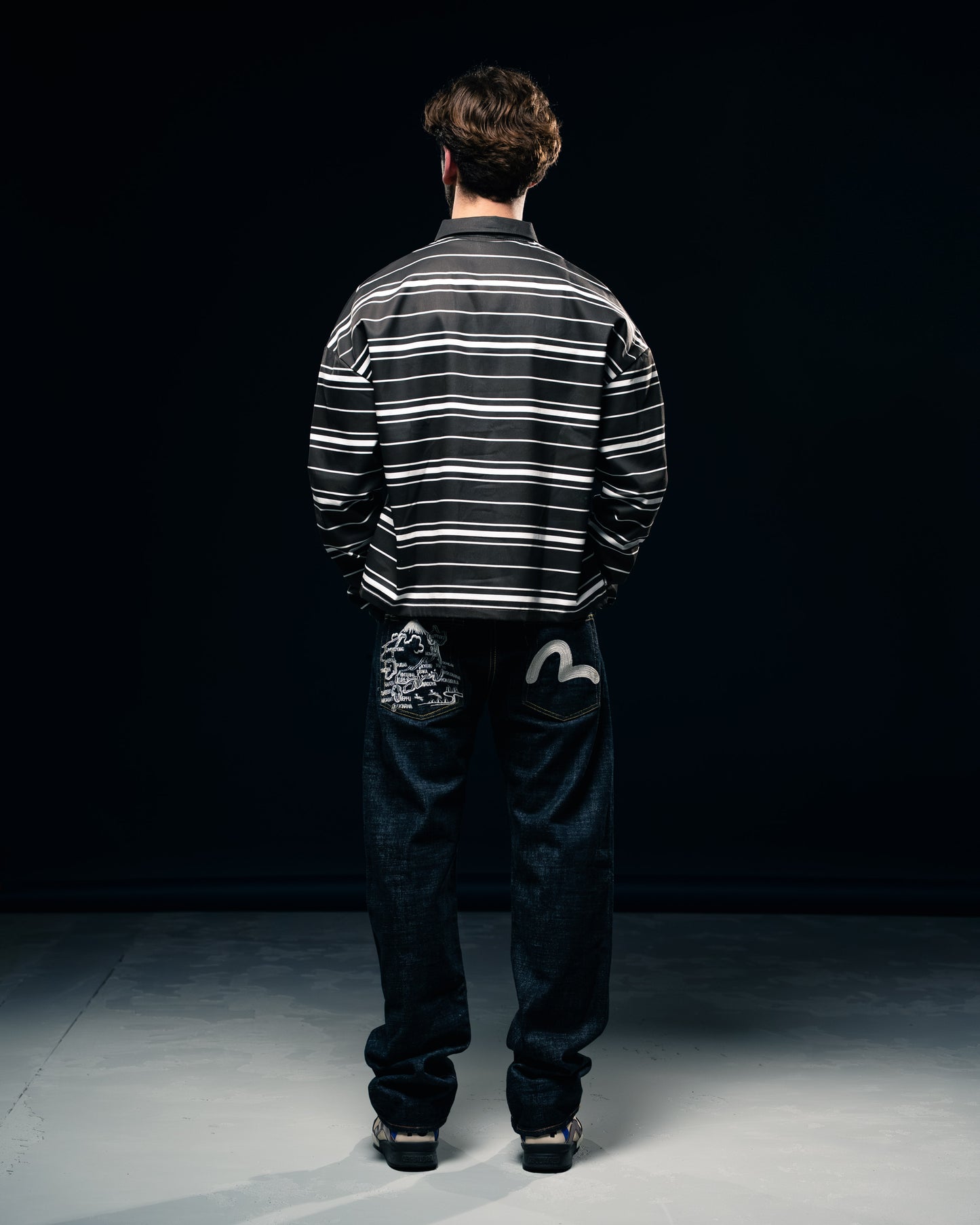 BLURRY RTM Striped Long-sleeves Polo T-Shirt (Brown/White)