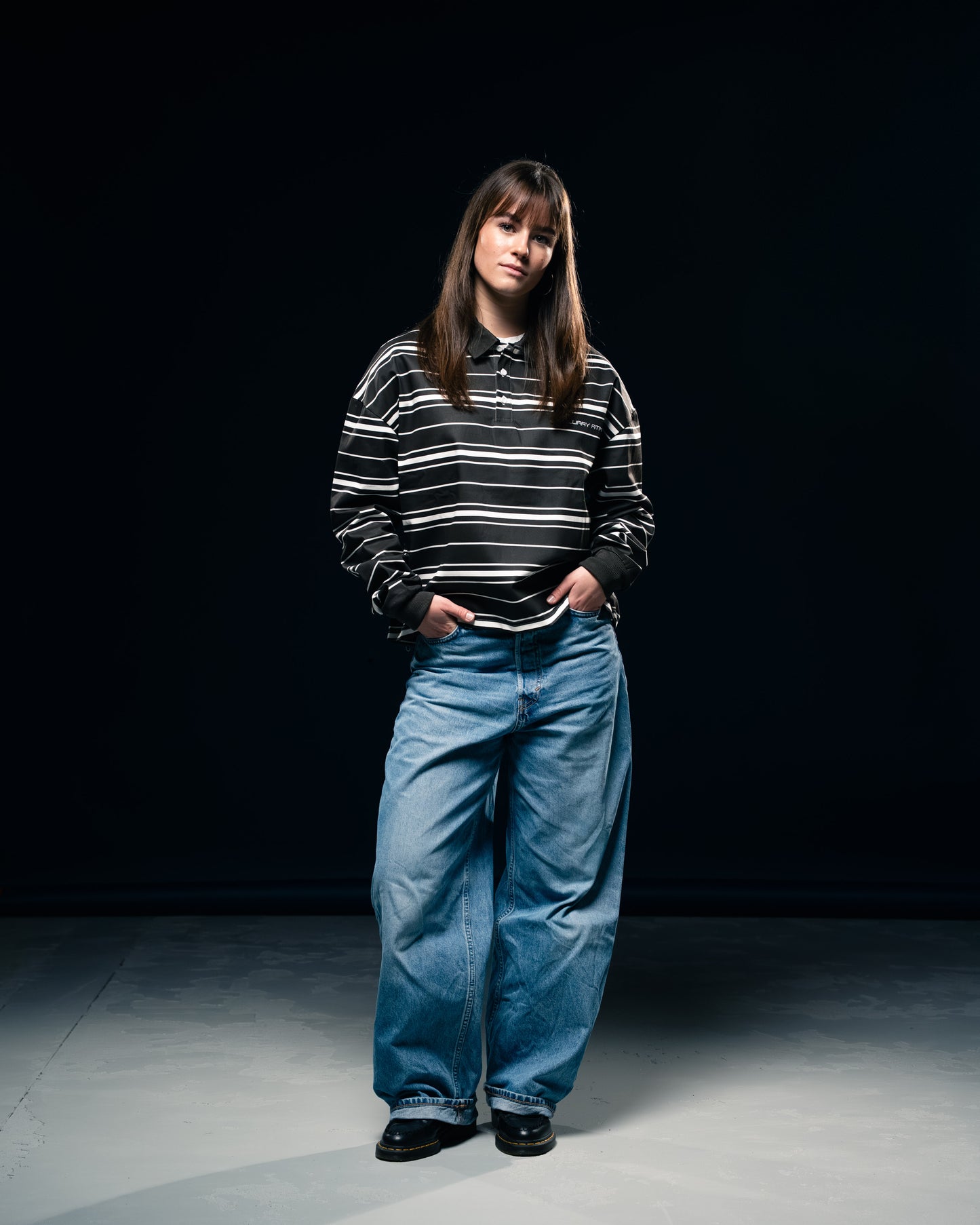 BLURRY RTM Striped Long-sleeves Polo T-Shirt (Brown/White)