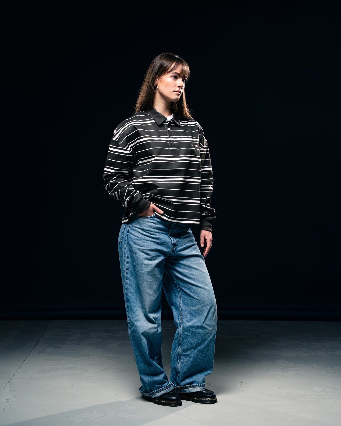 BLURRY RTM Striped Long-sleeves Polo T-Shirt (Brown/White)