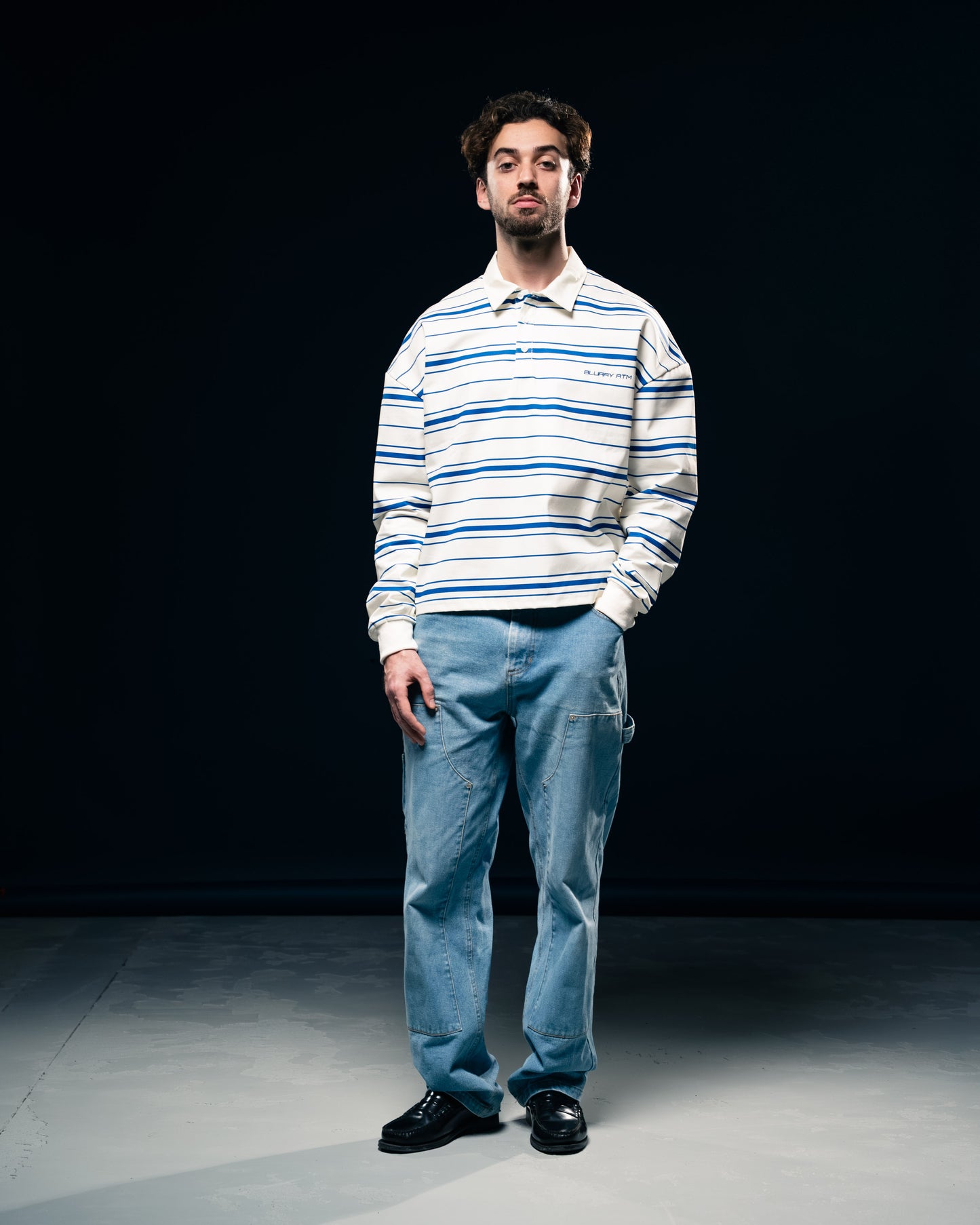 BLURRY RTM Striped Long-sleeves Polo T-Shirt (Creme/Blue)