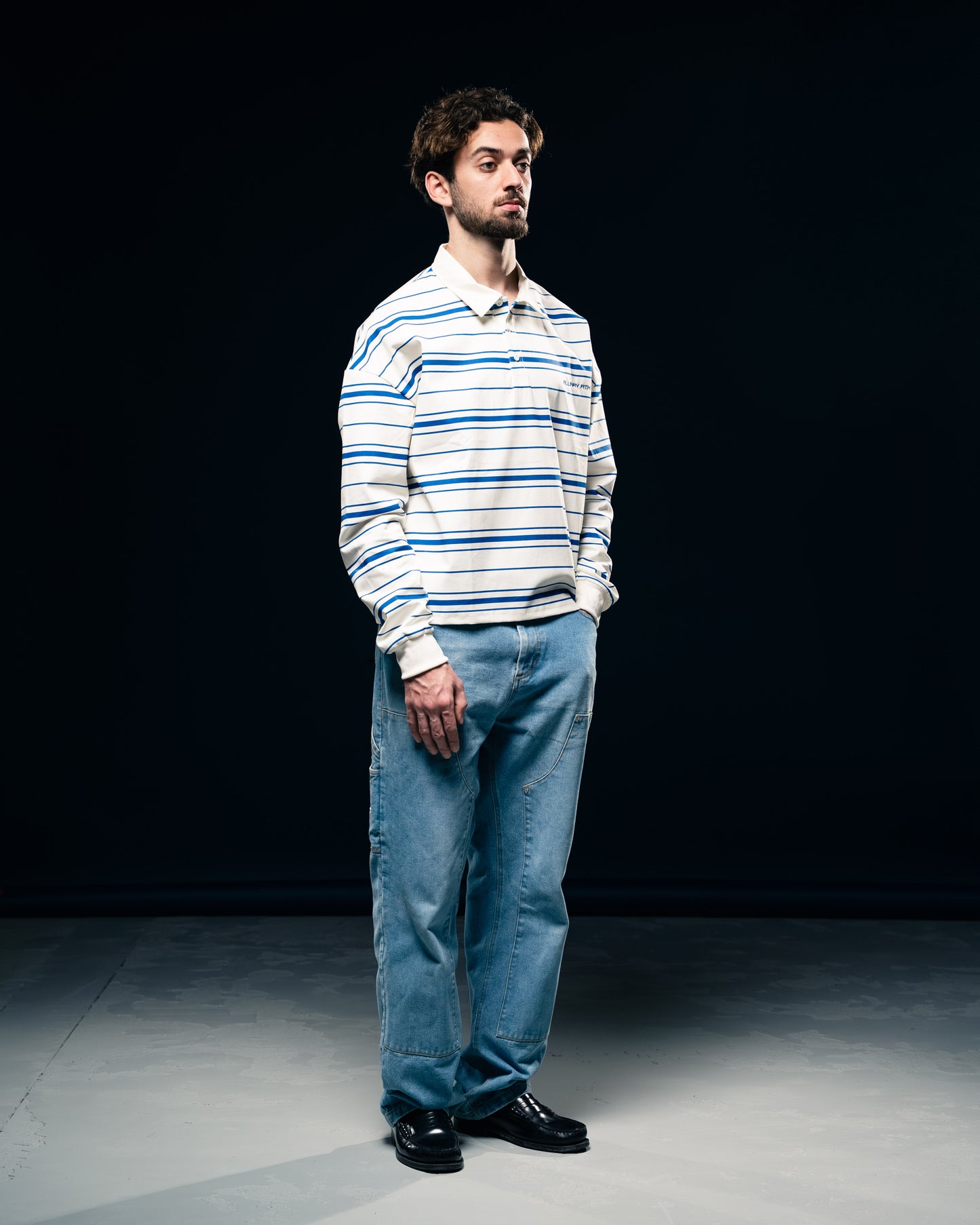 BLURRY RTM Striped Long-sleeves Polo T-Shirt (Creme/Blue)