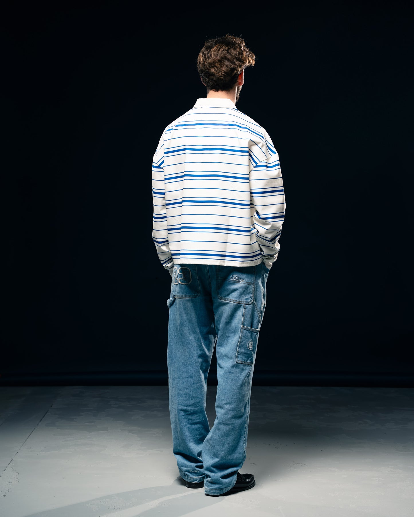 BLURRY RTM Striped Long-sleeves Polo T-Shirt (Creme/Blue)