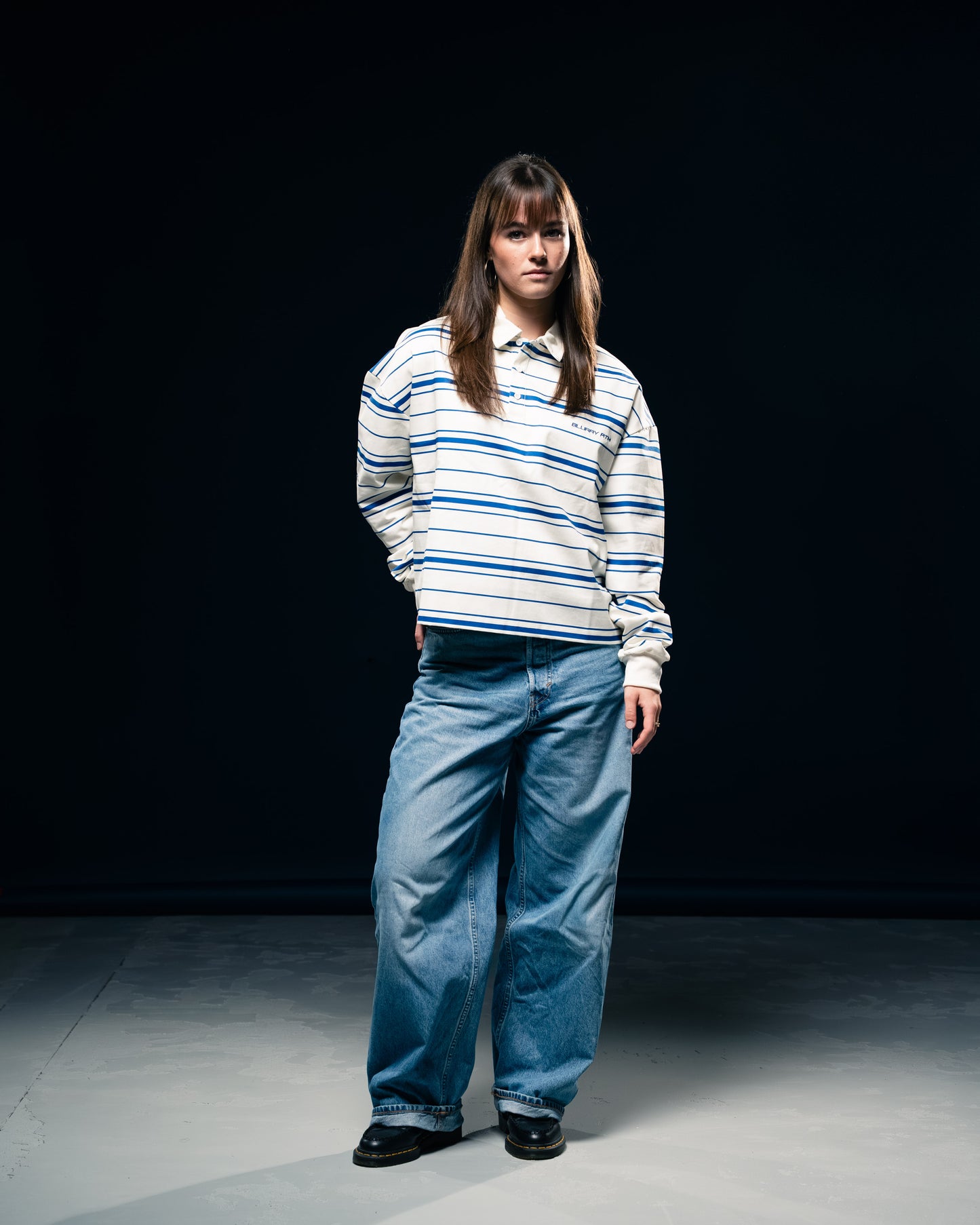 BLURRY RTM Striped Long-sleeves Polo T-Shirt (Creme/Blue)