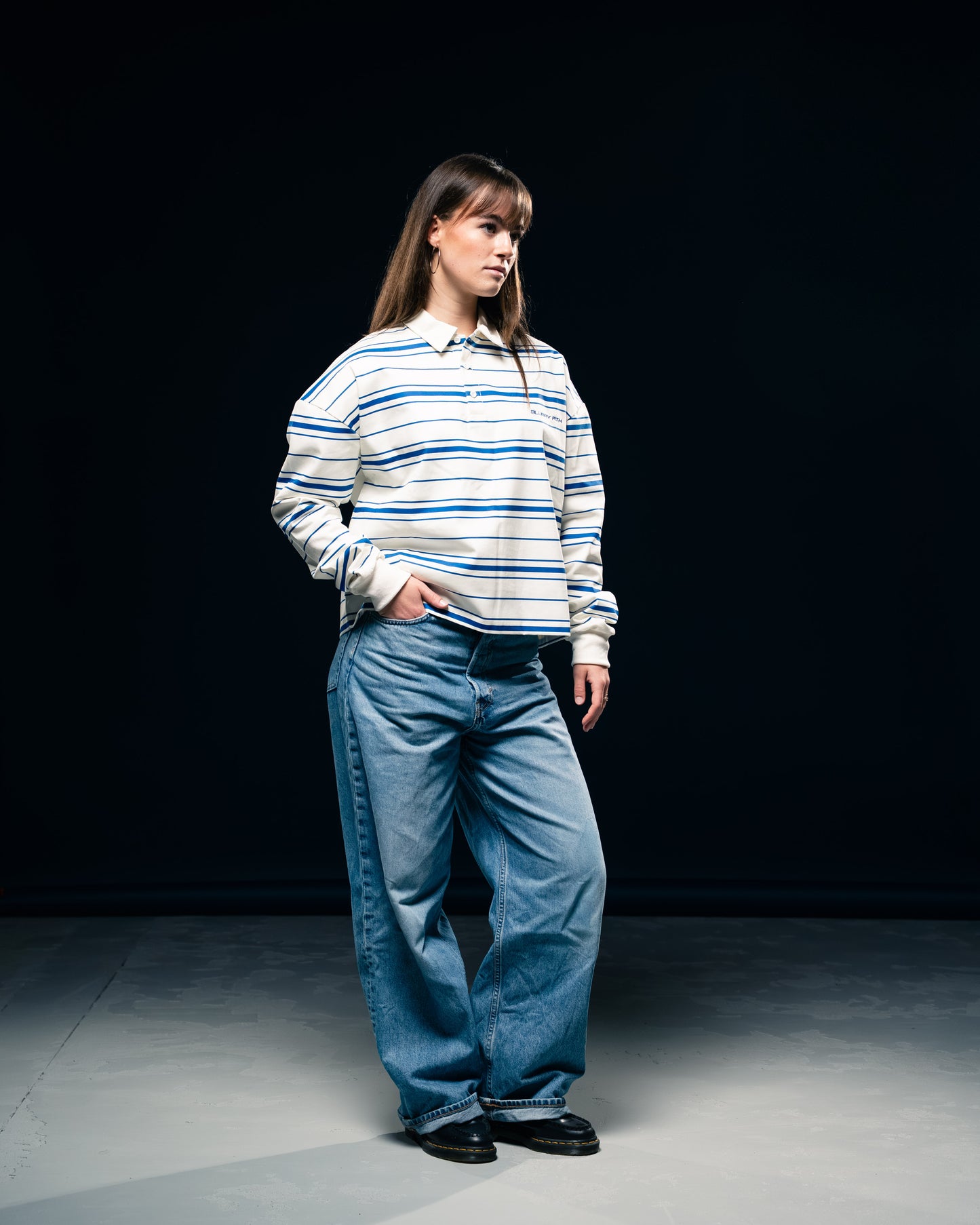 BLURRY RTM Striped Long-sleeves Polo T-Shirt (Creme/Blue)