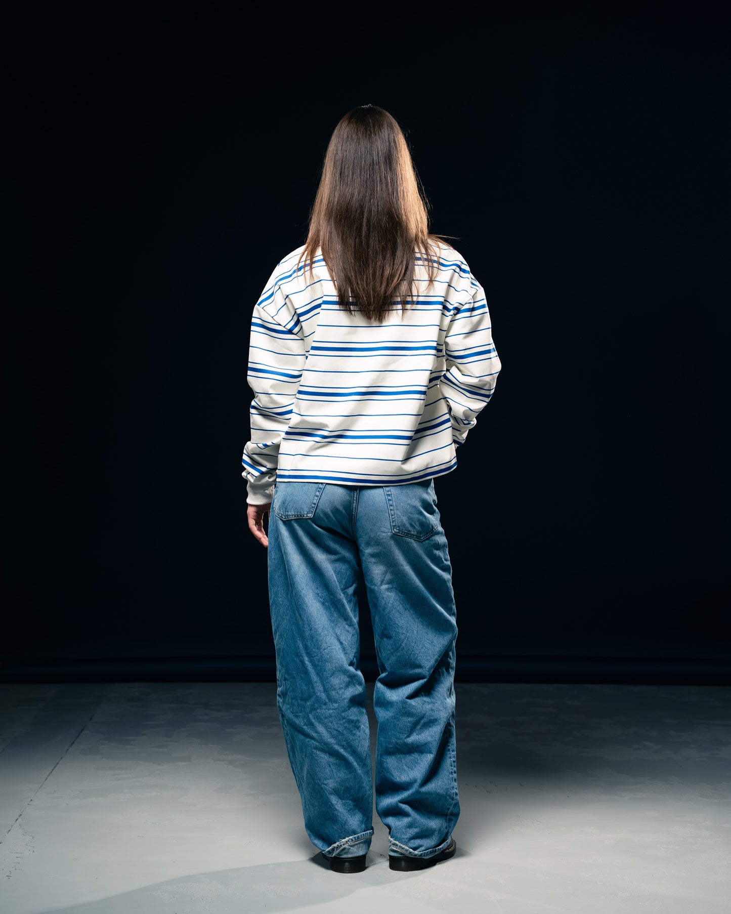 BLURRY RTM Striped Long-sleeves Polo T-Shirt (Creme/Blue)