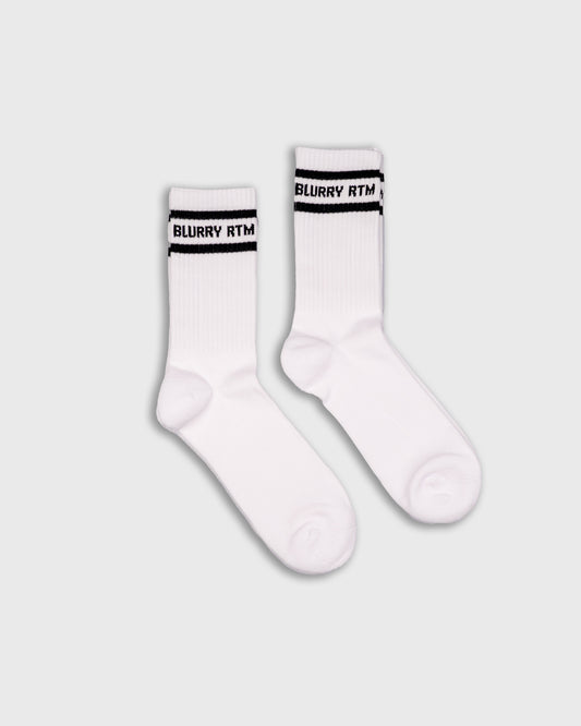BLURRY RTM Stripes Cushioned Crew Socks 2-Pack (White/Black)