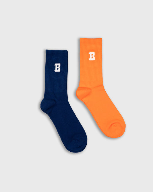 Blurry B Logo Cushioned Crew Socks 2-Pack (Blue/Orange)