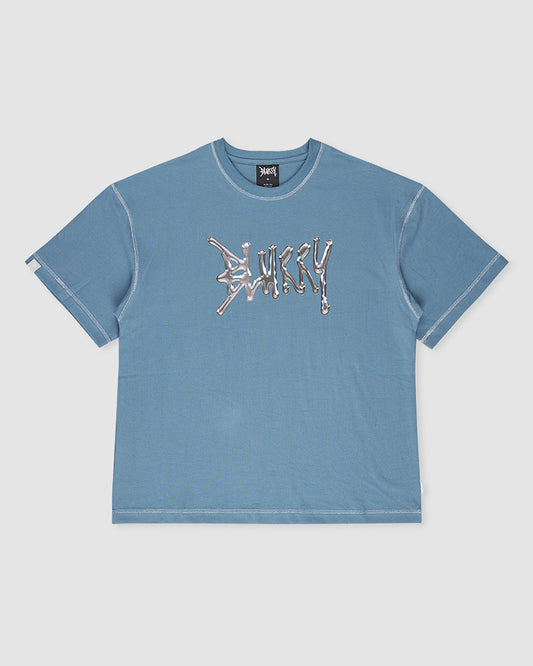 BLURRY Chrome Script T-Shirt (Frost Blue/Chrome)